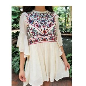 BELL SLEEVE EMBROIDERED TUNIC DRESS